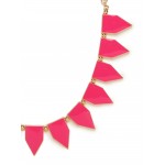 Hot Pink Enamel Geometric Tab Gold Toned Necklace